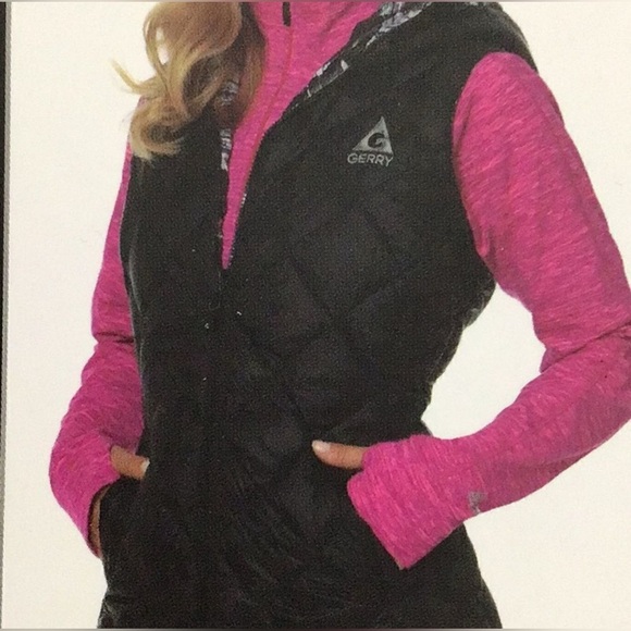 Gerry Black Quilted Reversible Packable Hooded Down Filled Zip Up Vest Size M - Picture 6 of 15